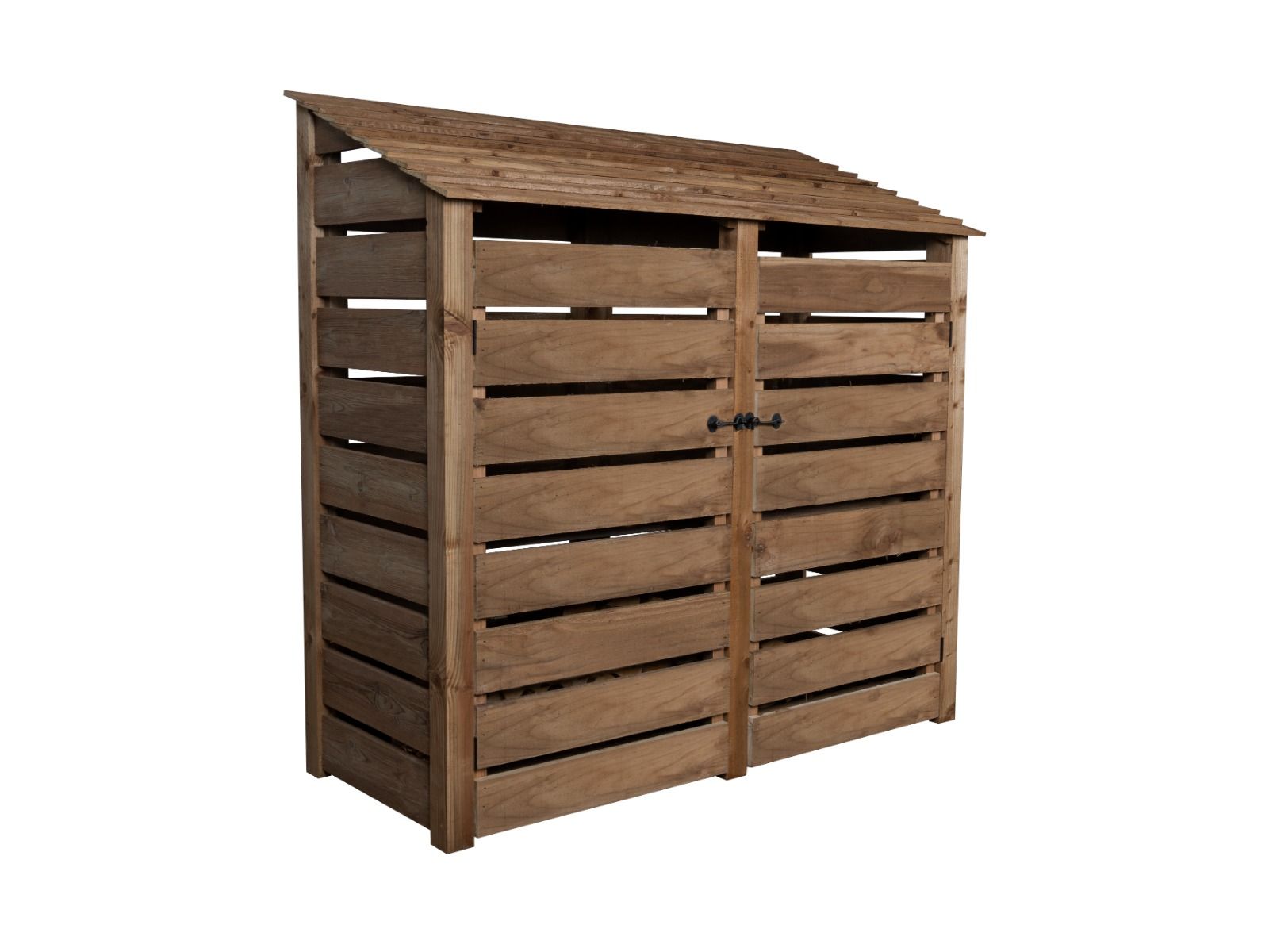 Slatted Wooden Log Store with Doors And Shelf W-187cm, H-126cm or 180cm, D-88cm - Brown Finish