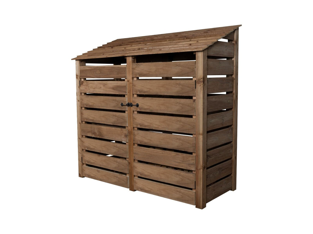 Slatted Wooden Log Store with Doors W-187cm, H-126cm or 180cm, D-88cm - Brown Finish