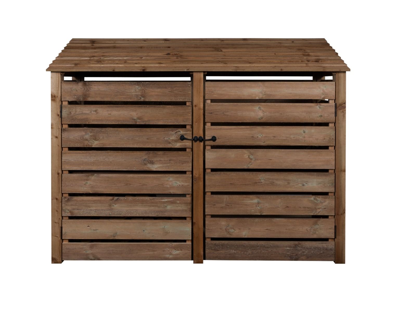 Slatted Wooden Log Store with Doors W-227cm, H-126cm or 180cm, D-88cm - Brown Finish