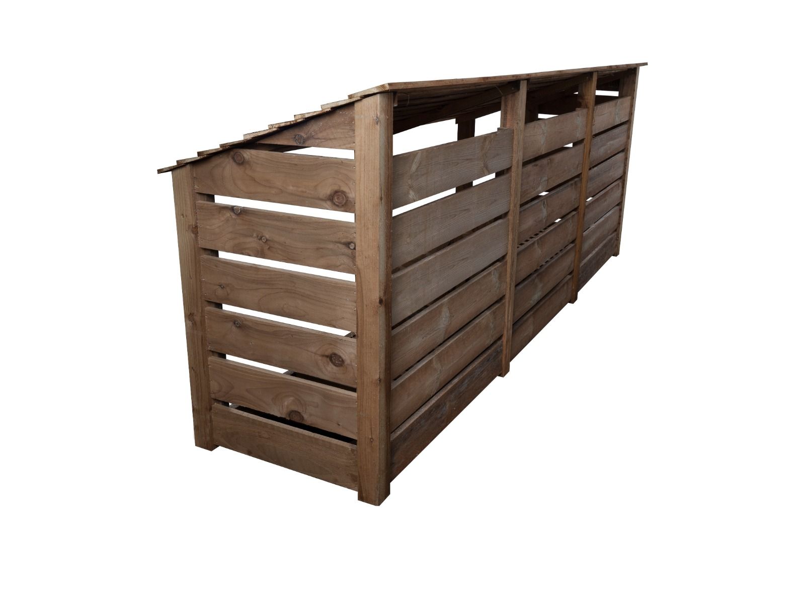 Slatted Wooden Log Store with Doors and Shelf W-335cm, H-126cm or 180cm, D-88cm - Brown Finish