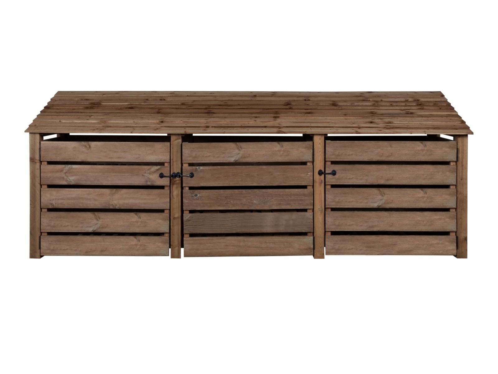 Slatted Wooden Log Store with Doors W-335cm, H-126cm or 180cm, D-88cm - Brown Finish