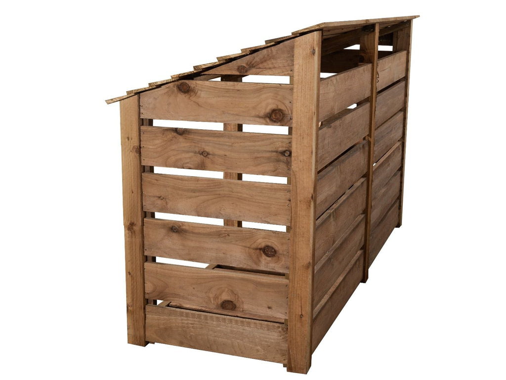 Slatted Wooden Log Store with Shelf W-227cm, H-126cm or 180cm, D-88cm - Brown Finish