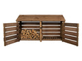 Slatted Wooden Log Store with Doors W-227cm, H-126cm or 180cm, D-88cm - Brown Finish