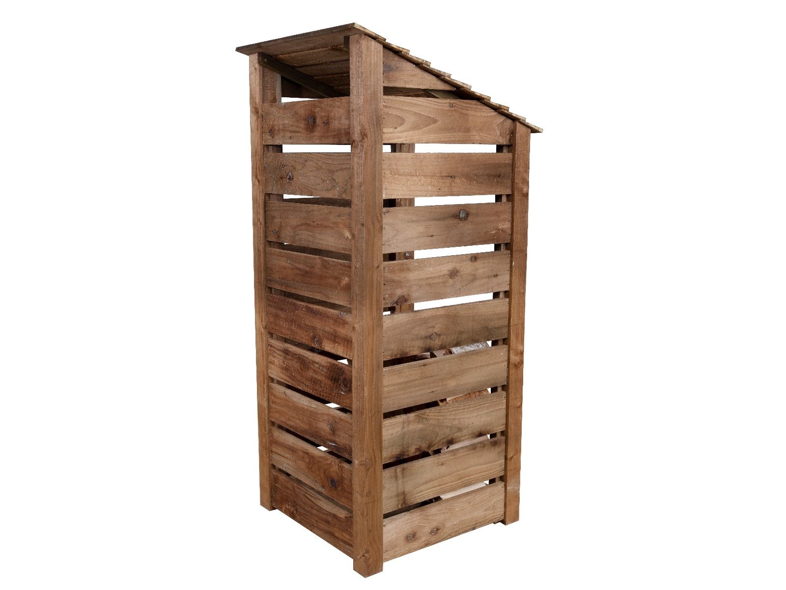 Slatted wooden log store W-79cm, H-126cm or 180cm, D-88cm - Brown Finish
