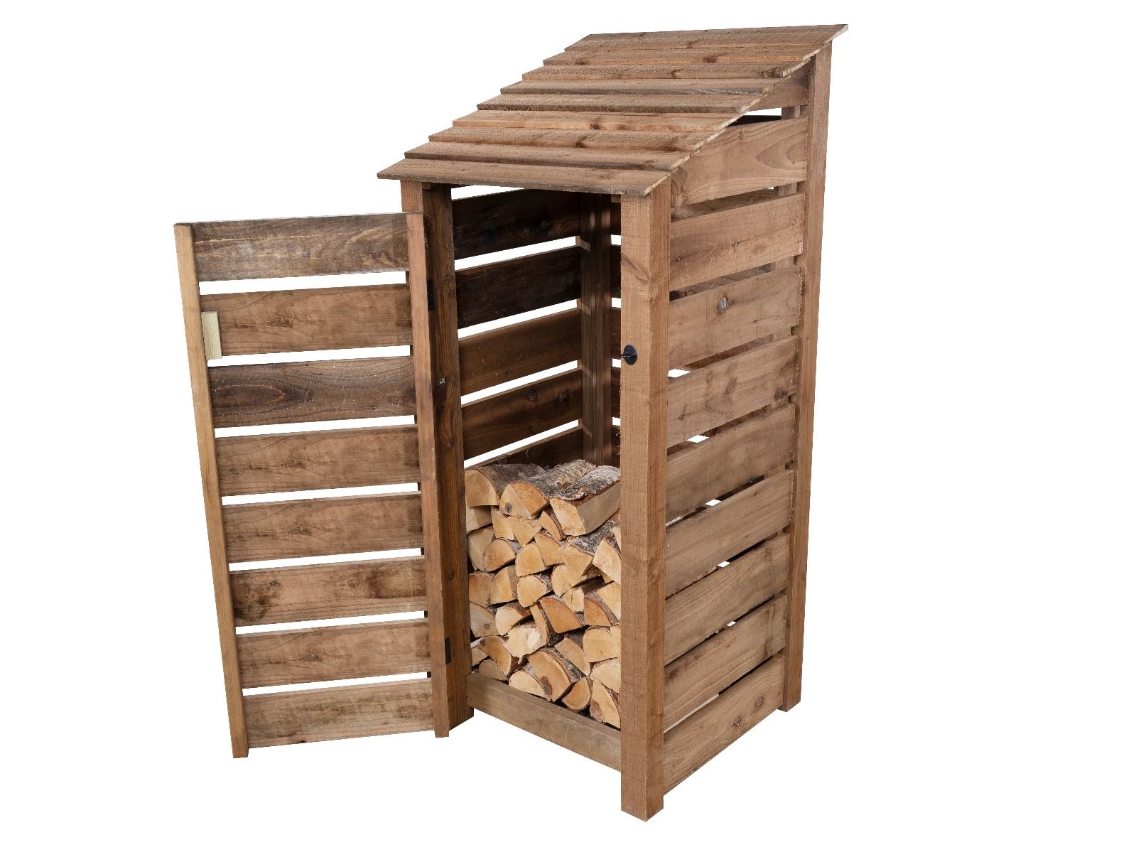 Slatted Wooden Log Store With Door W-79cm, H-126cm or 180cm, D-88cm - Brown Finish