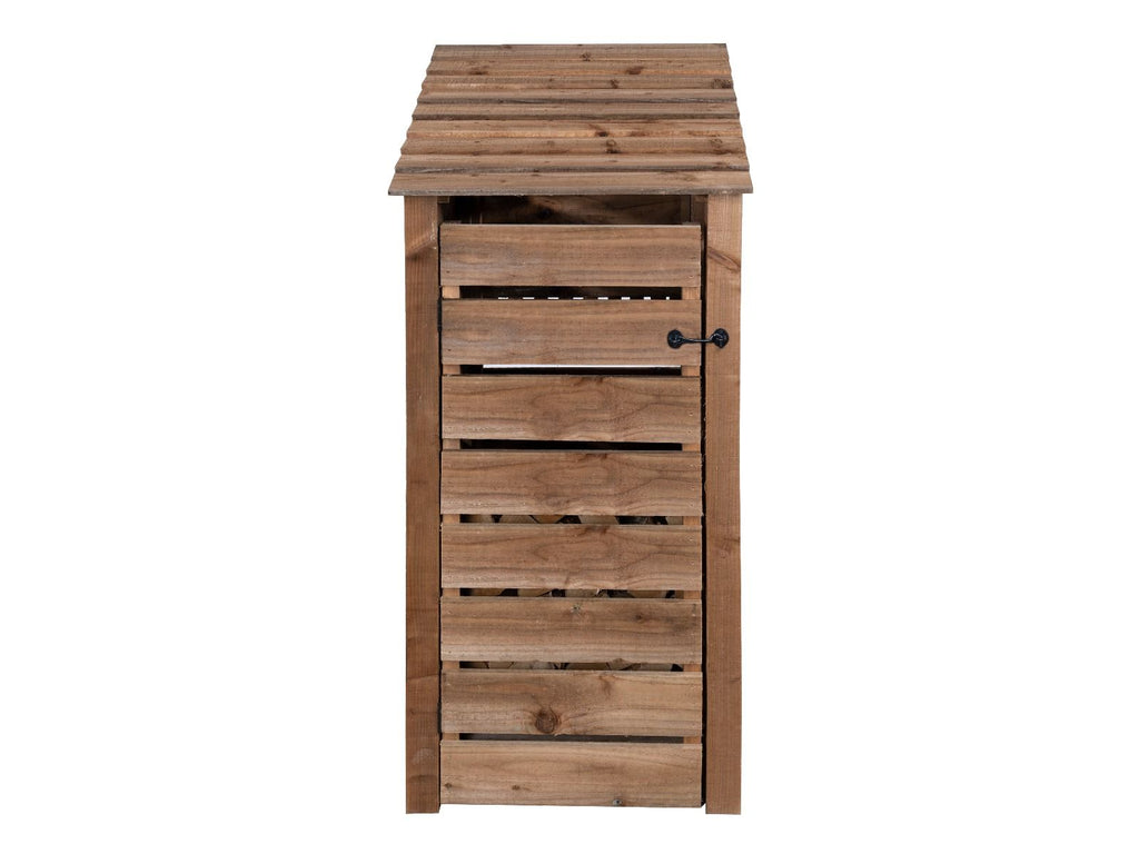 Slatted Wooden Log Store With Door and Shelf W-79cm, H-126cm or 180cm, D-88cm - Brown Finish