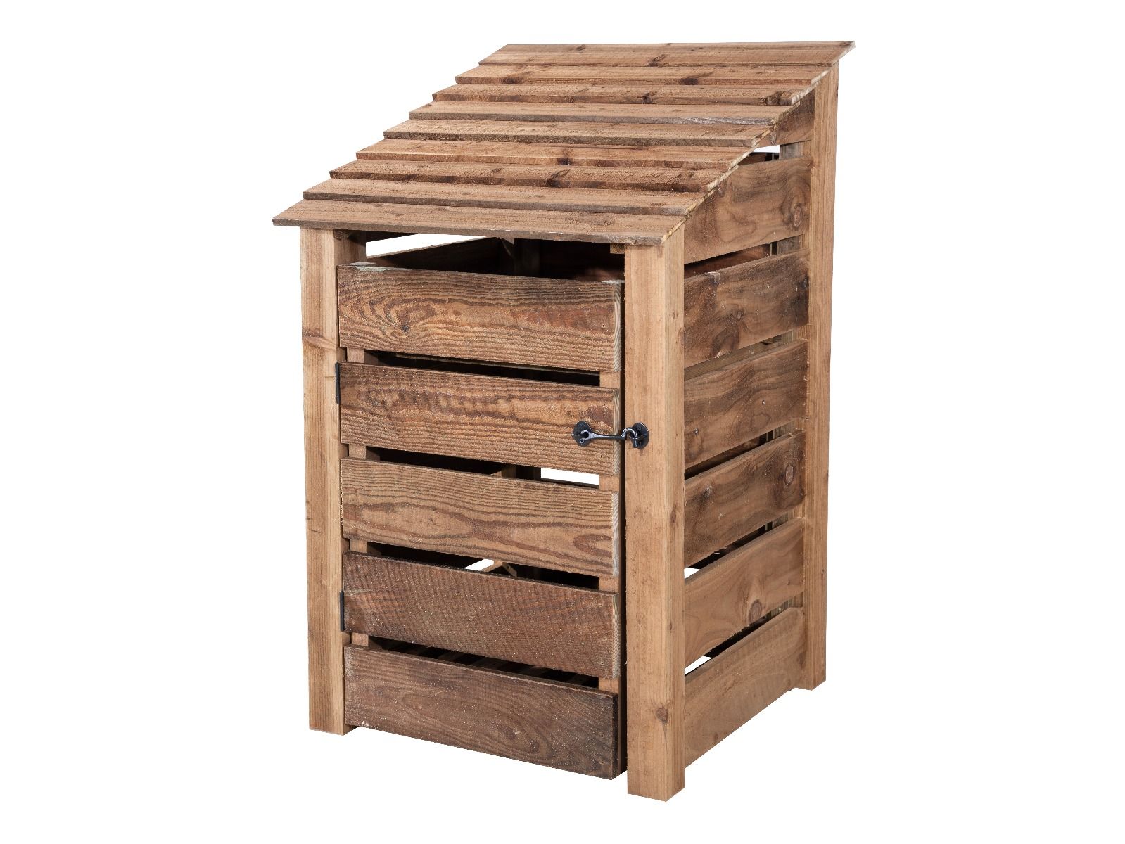 Slatted Wooden Log Store With Door W-79cm, H-126cm or 180cm, D-88cm - Brown Finish
