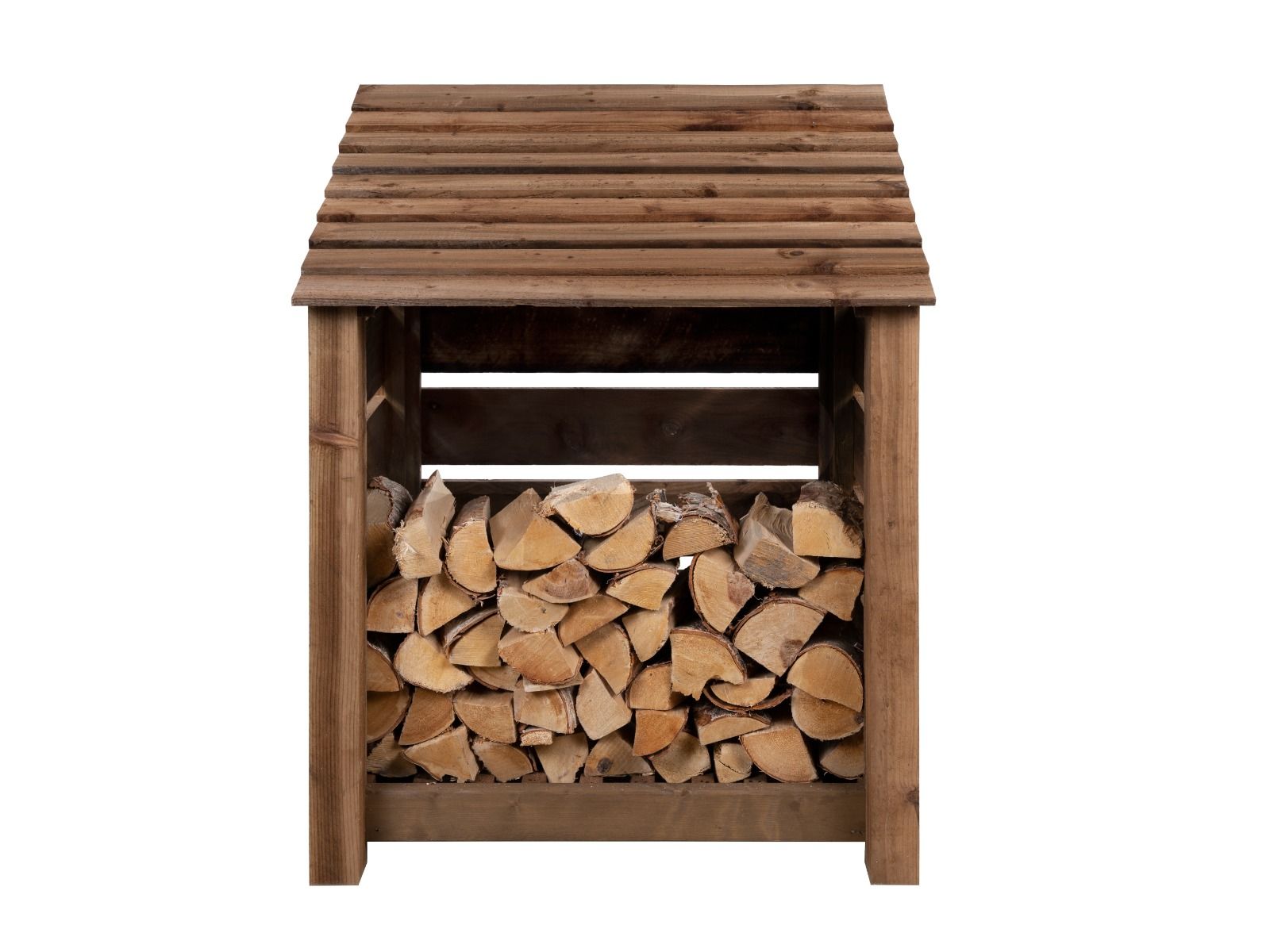 Slatted Wooden Log Store W-99cm, H-126cm or 180cm, D-88cm - Brown Finish