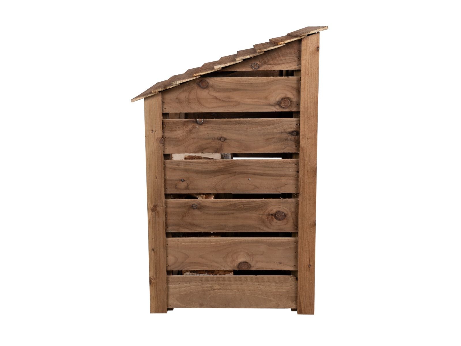 Slatted Wooden Log Store with Door W-99cm, H-126cm or 180cm, D-88cm - Brown Finish