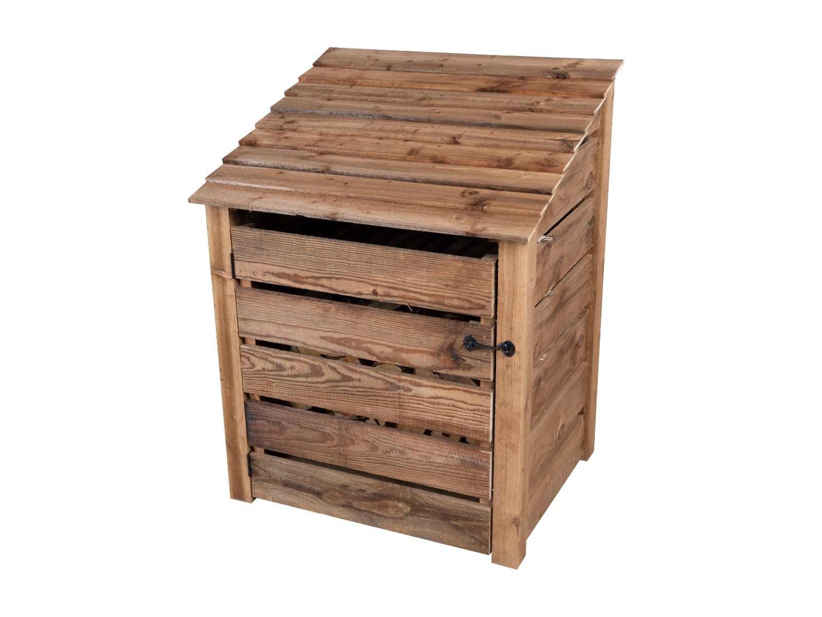 Slatted Wooden Log Store with Door W-99cm, H-126cm or 180cm, D-88cm - Brown Finish