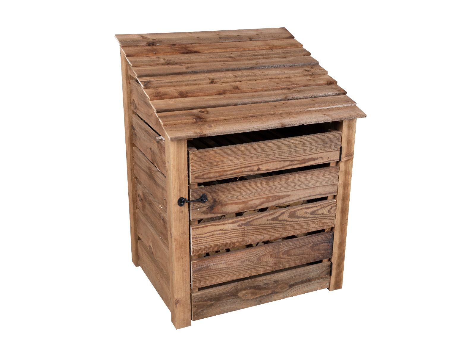 Slatted Wooden Log Store with Door and Shelf W-99cm, H-126cm or 180cm, D-88cm - Brown Finish