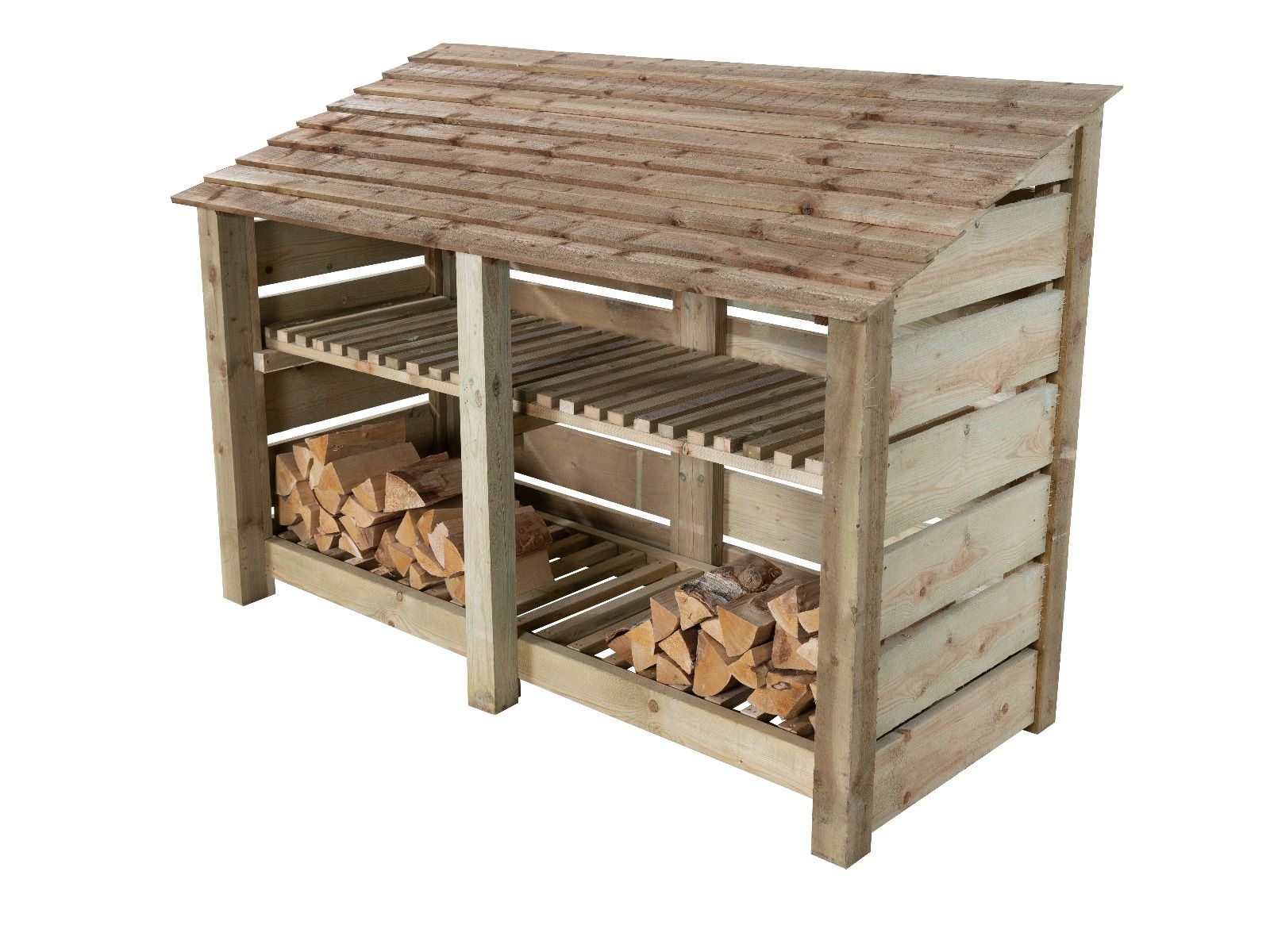 Slatted Wooden Log Store with Shelf W-187cm, H-126cm or 180cm, D-88cm