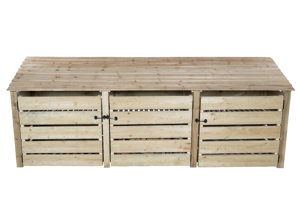 Slatted Wooden Log Store with Doors W-335cm, H-126cm or 180cm, D-88cm