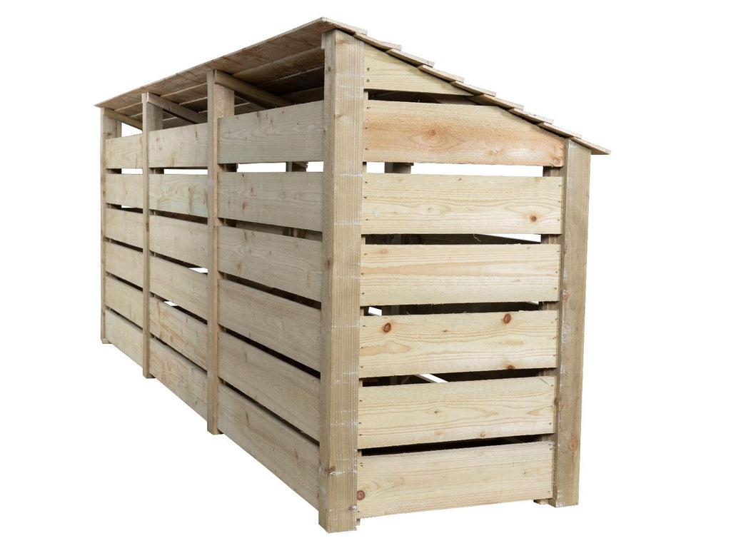 Slatted Wooden Log Store with Doors and Shelf W-335cm, H-126cm or 180cm, D-88cm