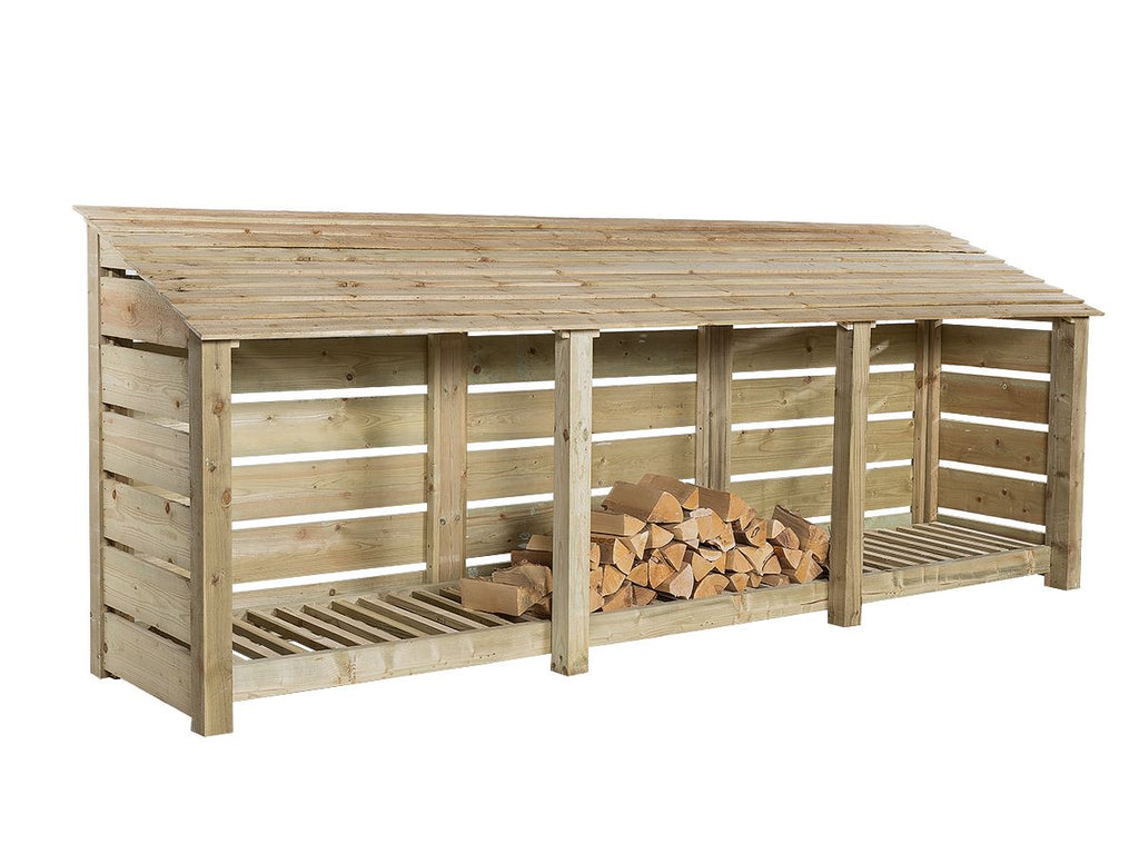Slatted Wooden Log Store W-335cm, H-126cm or 180cm, D-88cm