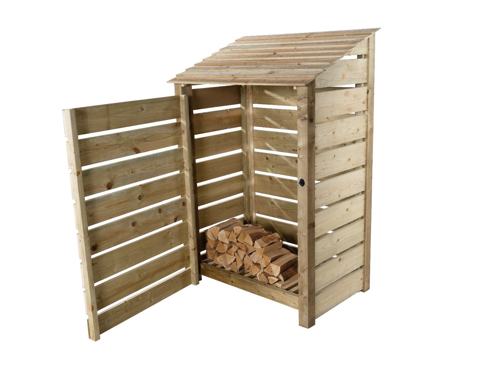 Slatted Wooden Log Store with Door W-119cm, H-126cm Or 180cm, D-88cm