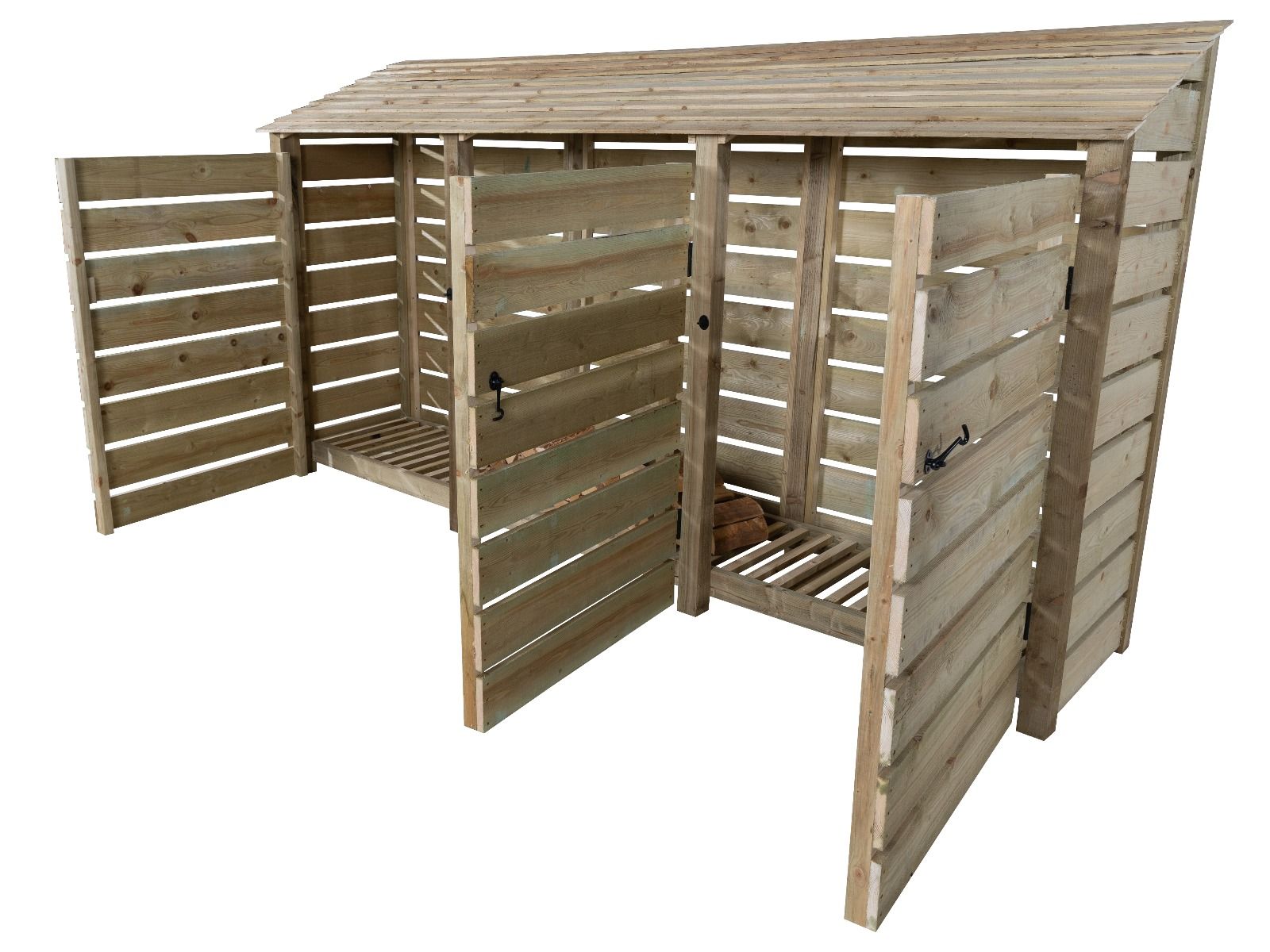 Slatted Wooden Log Store with Doors W-335cm, H-126cm or 180cm, D-88cm