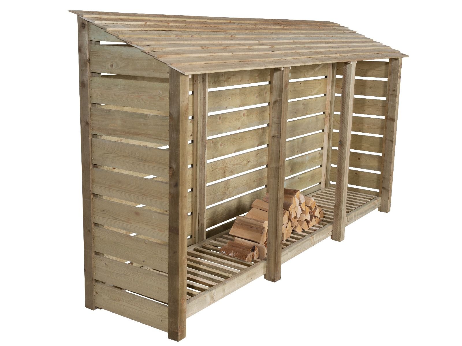 Slatted Wooden Log Store W-335cm, H-126cm or 180cm, D-88cm