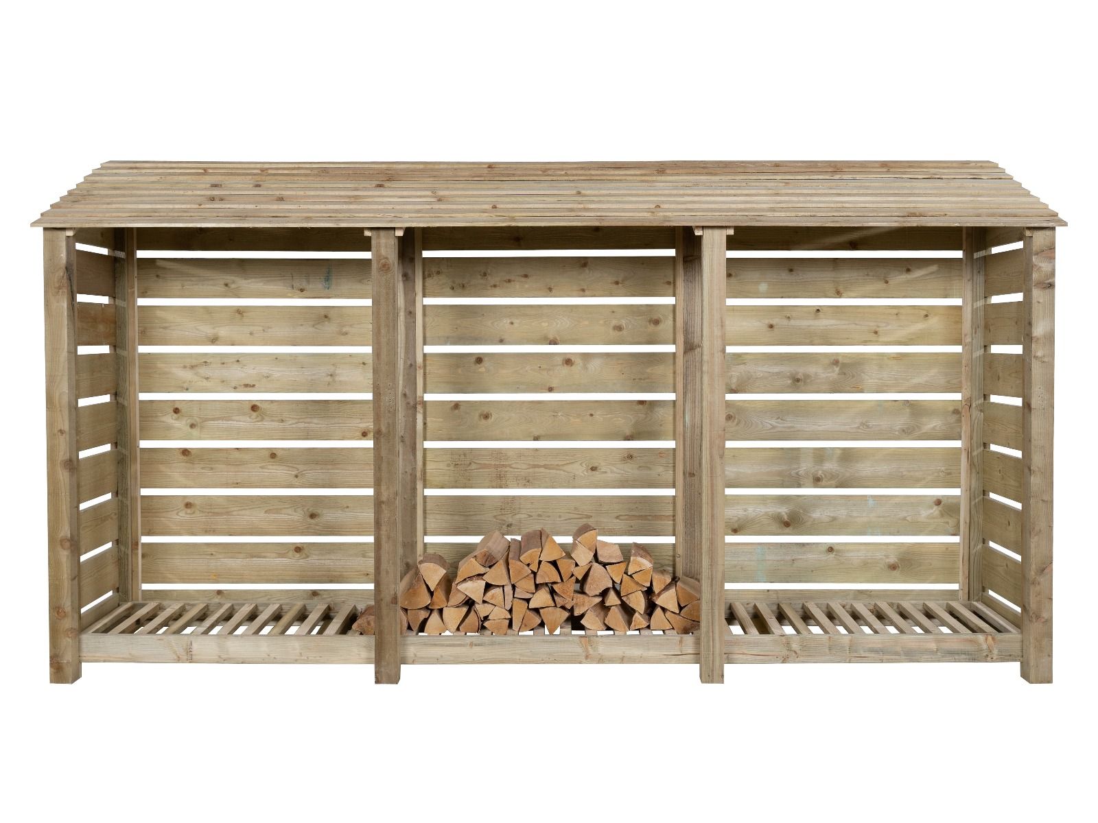 Slatted Wooden Log Store W-335cm, H-126cm or 180cm, D-88cm