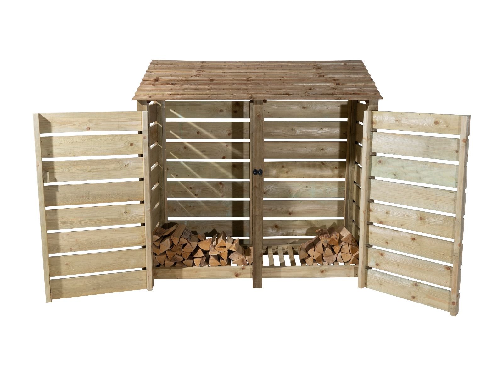 Slatted Wooden Log Store with Doors W-187cm, H-126cm or 180cm, D-88cm