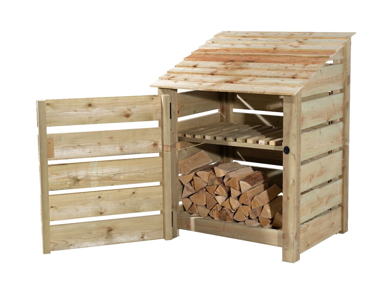Slatted Wooden Log Store with Door and Shelf W-99cm, H-126cm Or 180cm, D-88cm