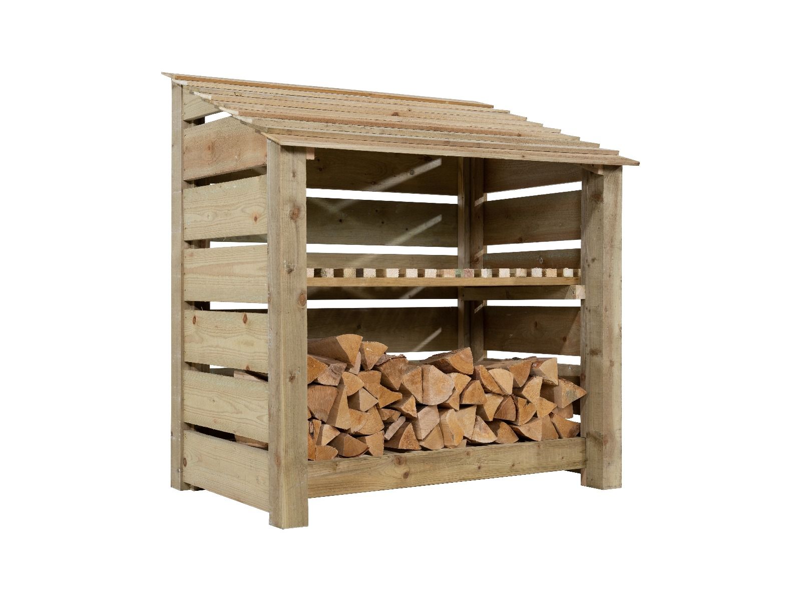 Slatted Wooden Log Store with Shelf W-119cm, H-126cm Or 180cm, D-88cm