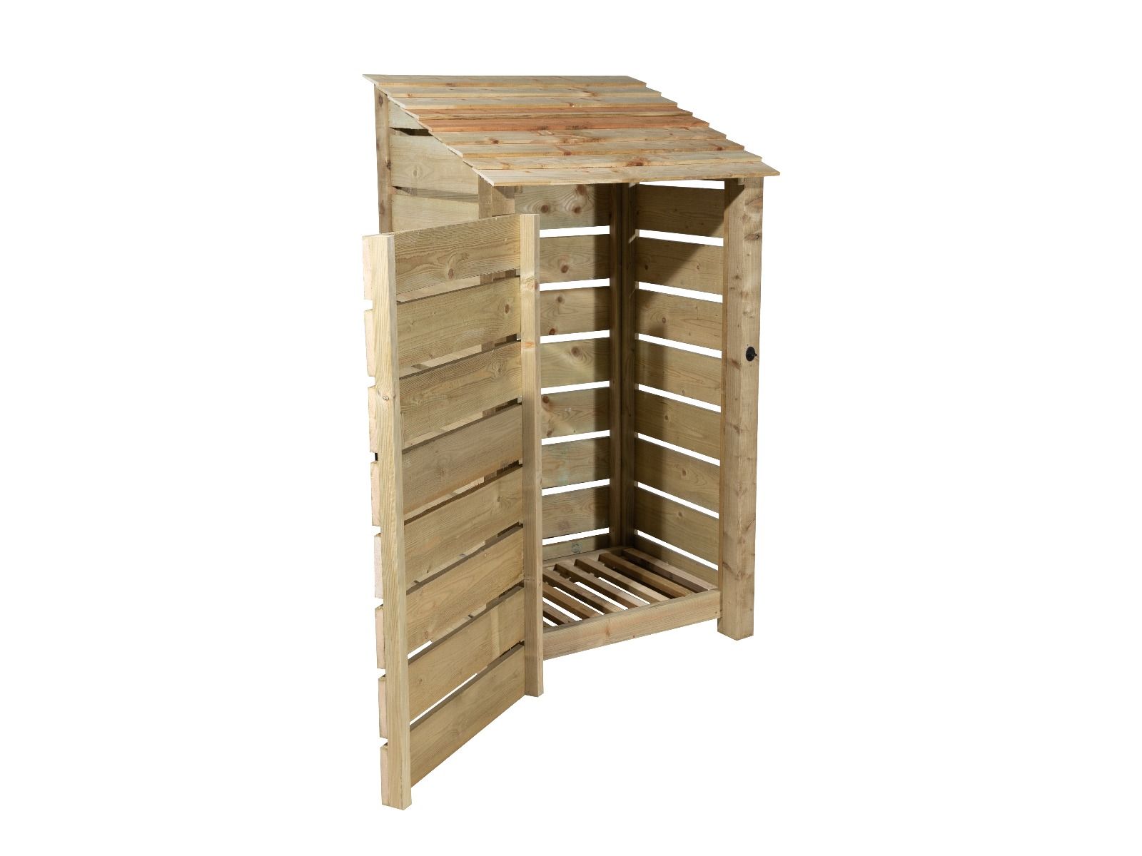 Slatted Wooden Log Store with Door W-99cm, H-126cm Or 180cm, D-88cm