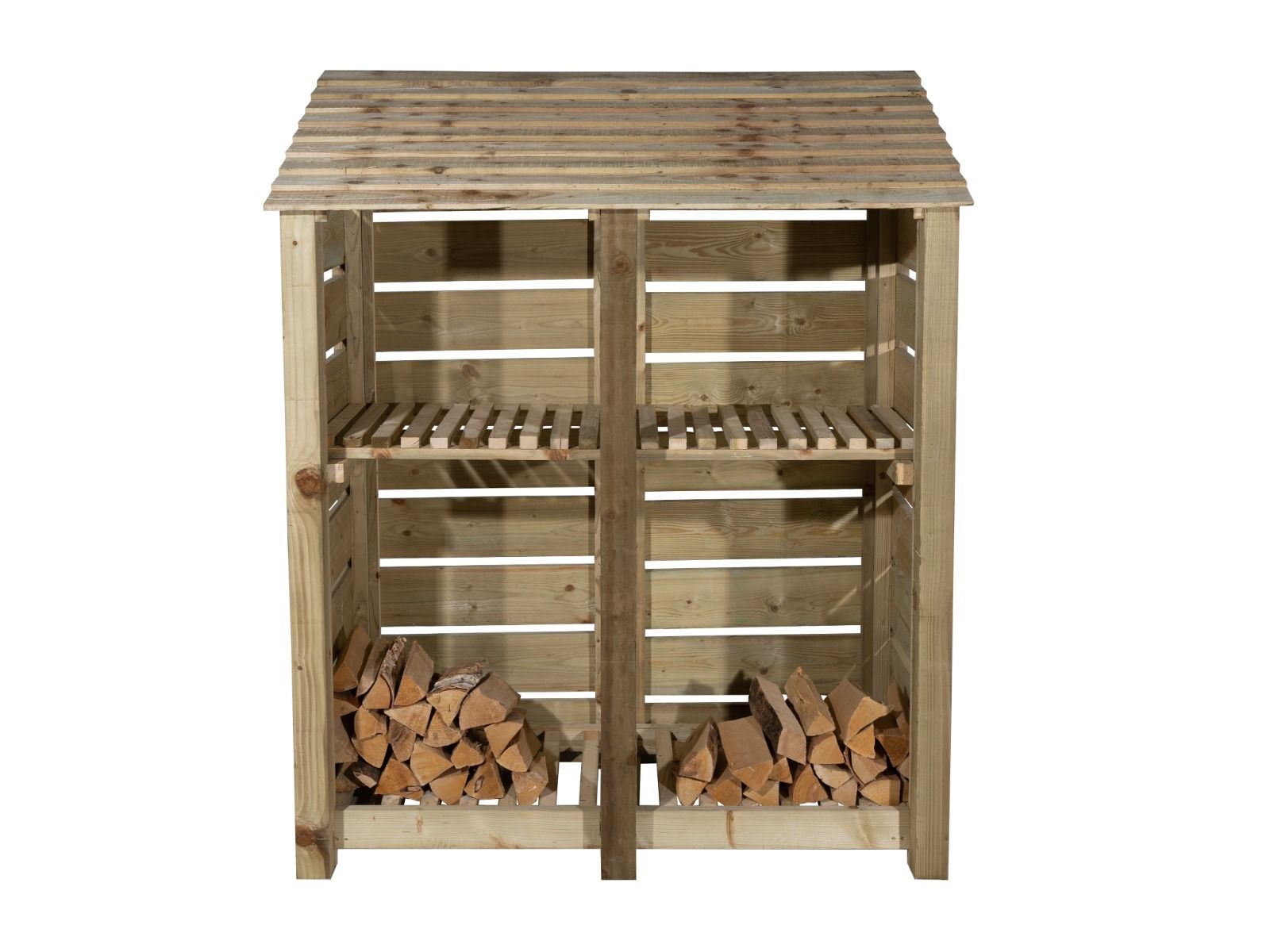 Slatted Wooden Log Store with Shelf W-146cm, H-126cm or 180cm, D-88cm