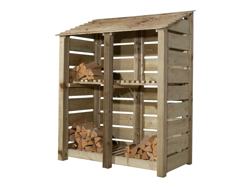 Slatted Wooden Log Store with Shelf W-146cm, H-126cm or 180cm, D-88cm