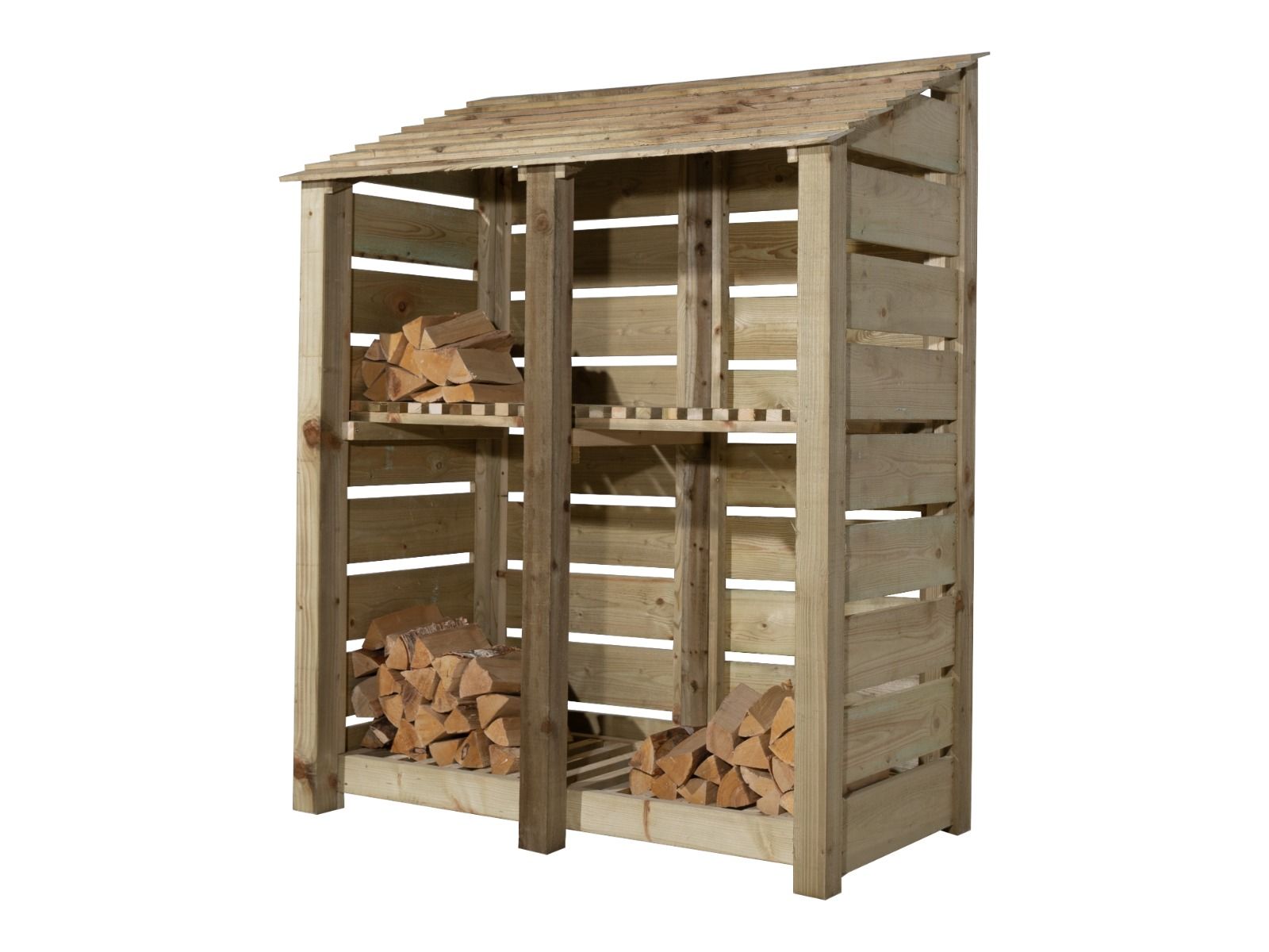 Slatted Wooden Log Store with Shelf W-146cm, H-126cm or 180cm, D-88cm