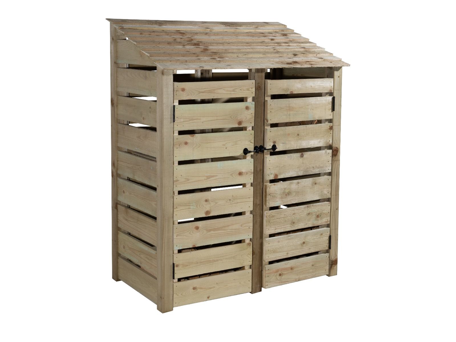Slatted Wooden Log Store with Door W-146cm, H-126cm or 180cm, D-88cm