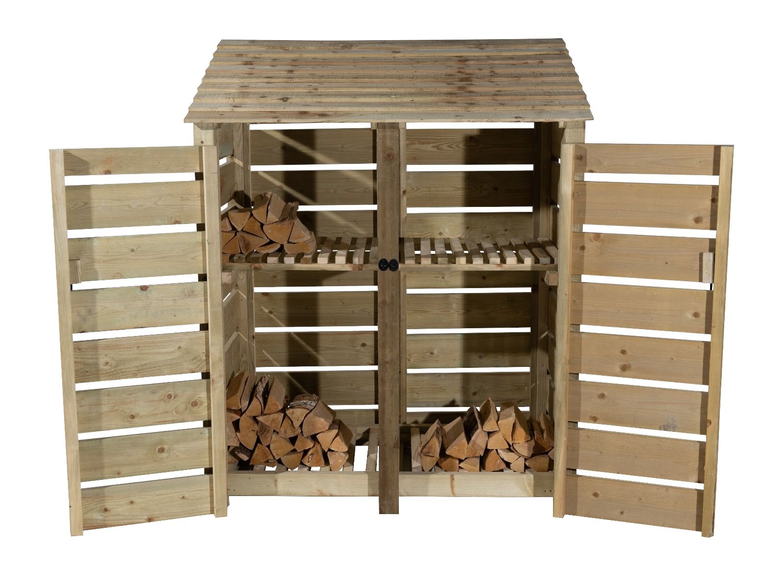 Slatted Wooden Log Store with Door and Shelf W-146cm, H-126cm or 180cm, D-88cm