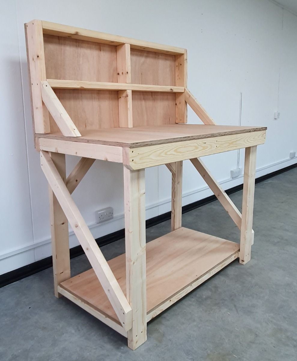Wooden Workbench 18mm Eucalyptus Hardwood Top With Back Panel