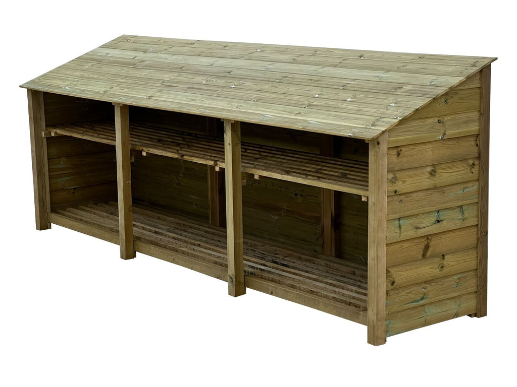 Wooden Premium Tongue/Groove Log Store with Shelf W-335cm, H-126cm or 180cm, D-88cm