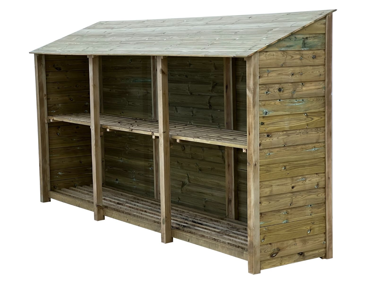 Wooden Premium Tongue/Groove Log Store with Shelf W-335cm, H-126cm or 180cm, D-88cm