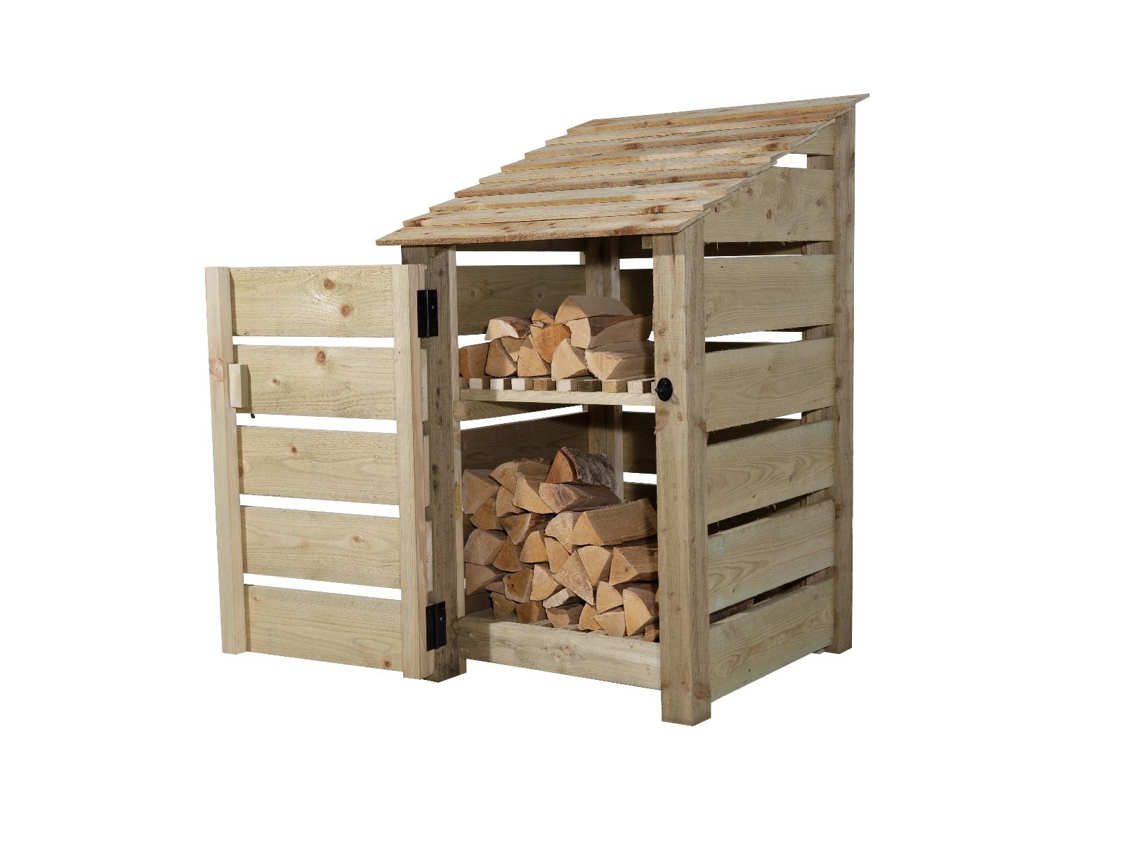 Slatted Wooden Log Store With Door and Shelf W-79cm, H-126cm or 180cm, D-88cm