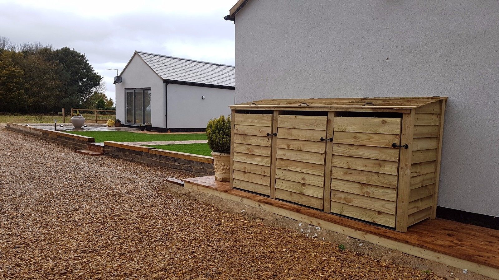 Wooden Wheelie Bin Store, Natural Finish