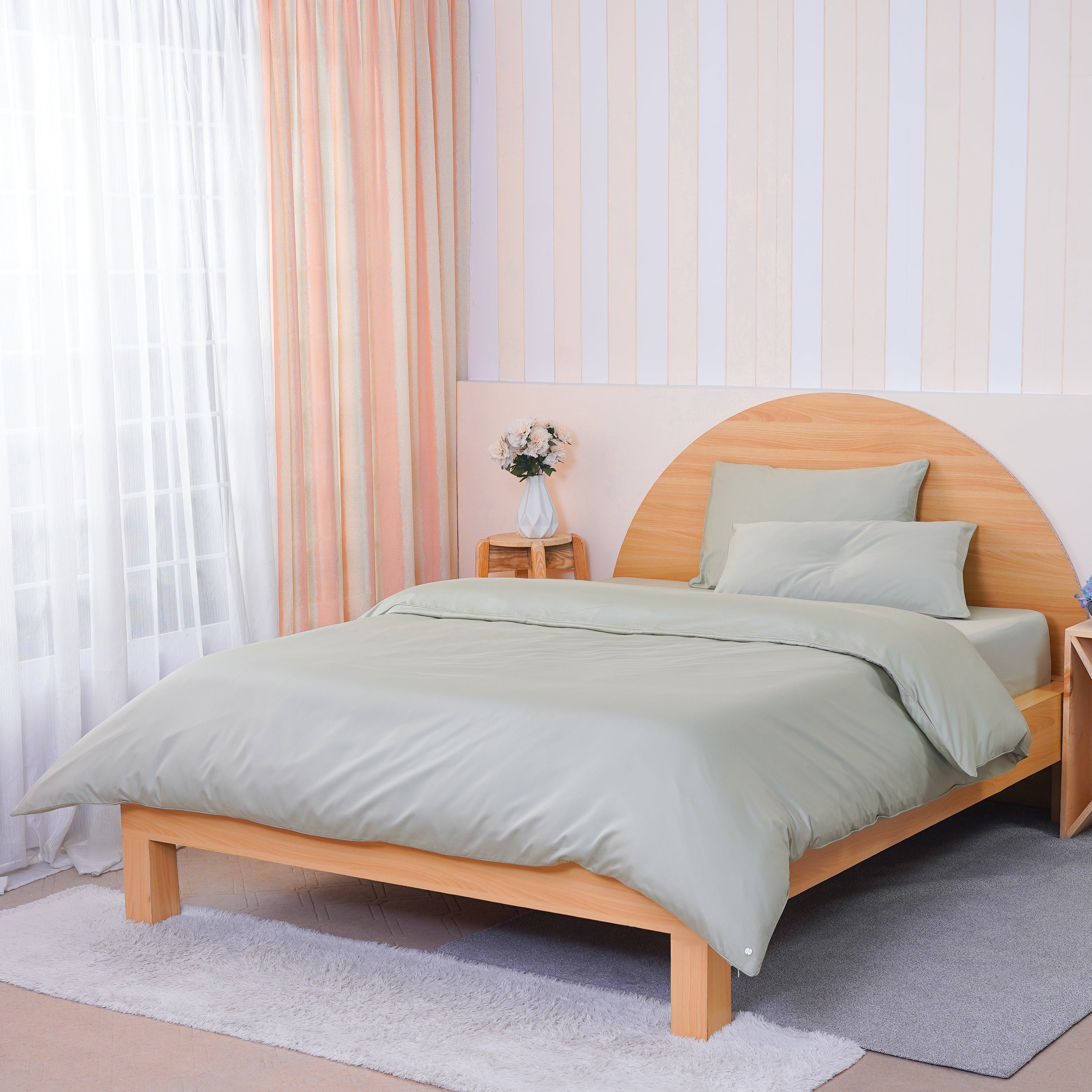 Ackly Bamboo - Sage Green Duvet Cover, Fitted Sheet & Pillowcases Set