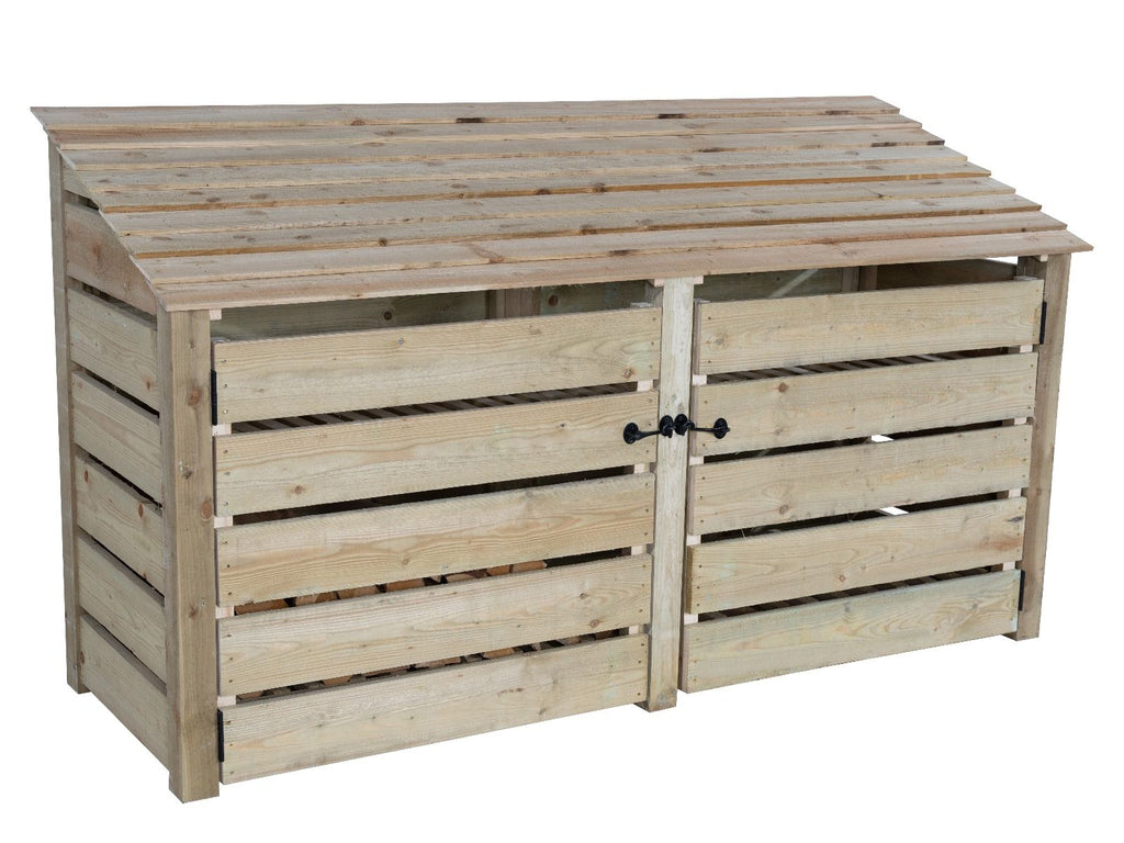 Slatted Wooden Log Store with Doors and Shelf W-227cm, H-126cm or 180cm, D-88cm