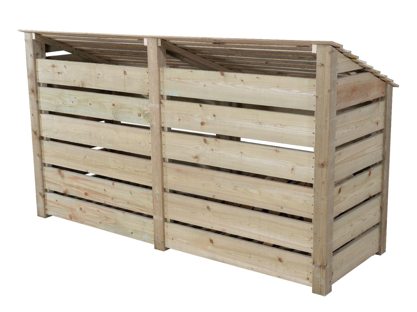 Slatted Wooden Log Store with Doors and Shelf W-227cm, H-126cm or 180cm, D-88cm