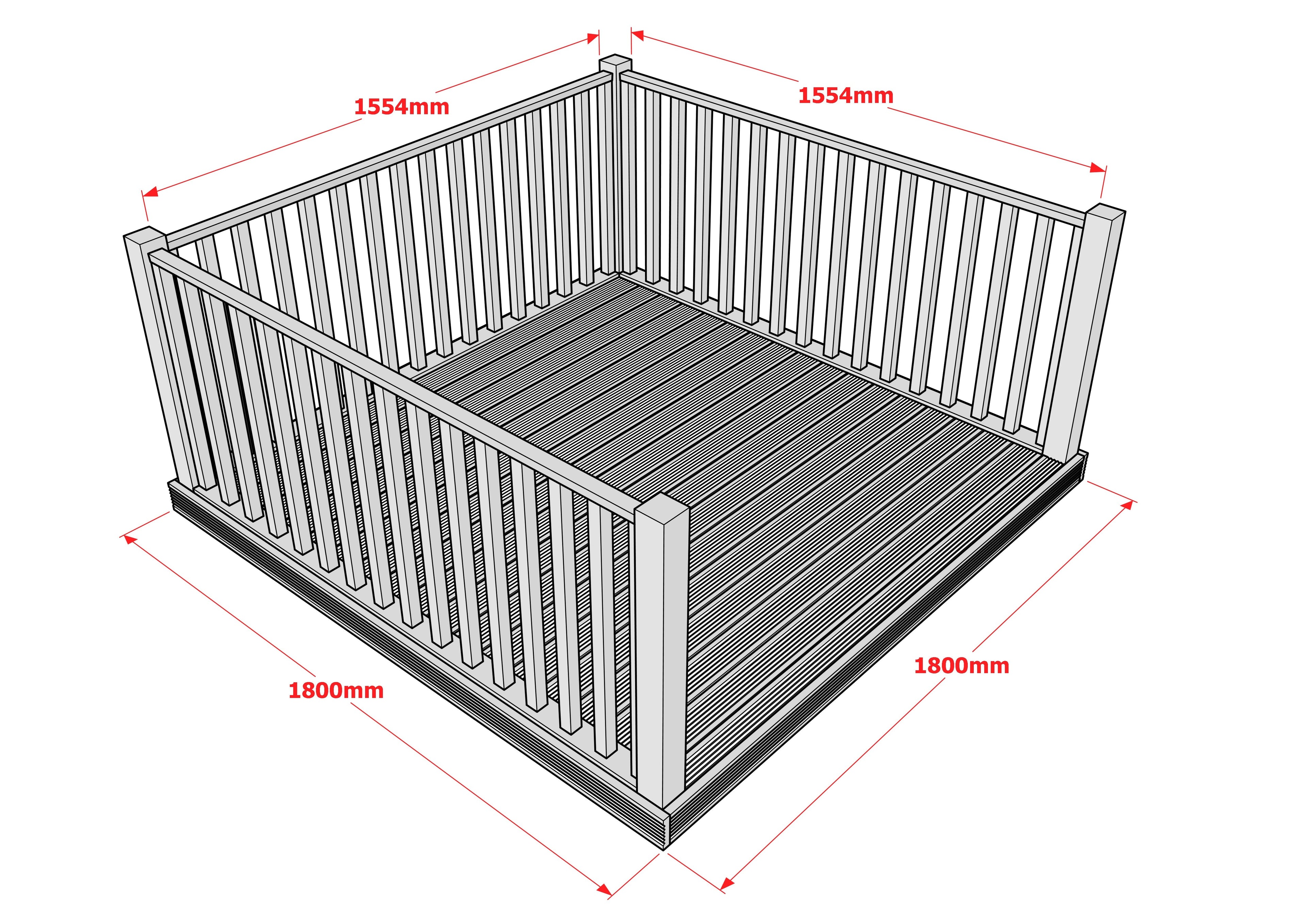 Decking Kit With Three Side Balustrade