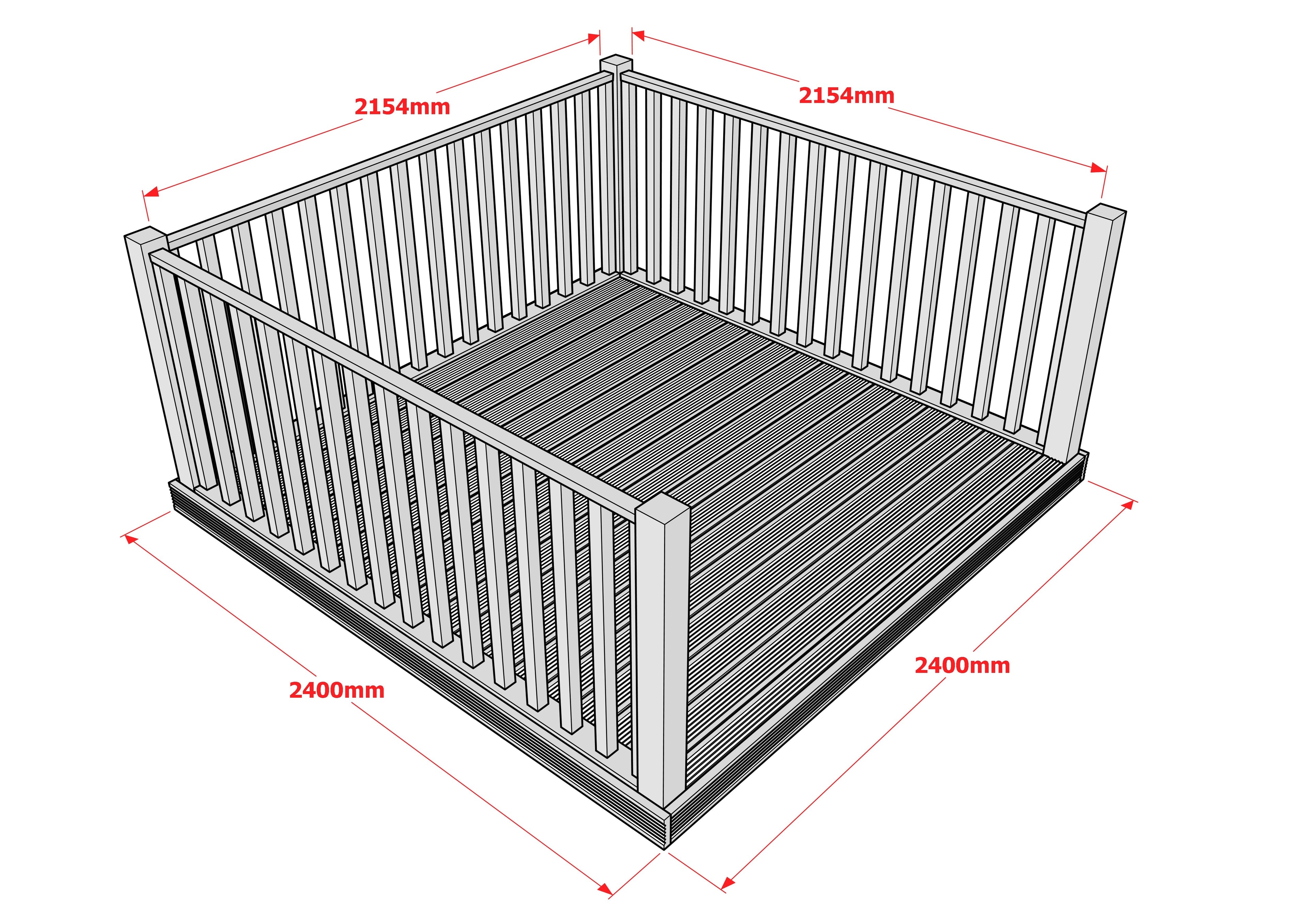 Decking Kit With Three Side Balustrade
