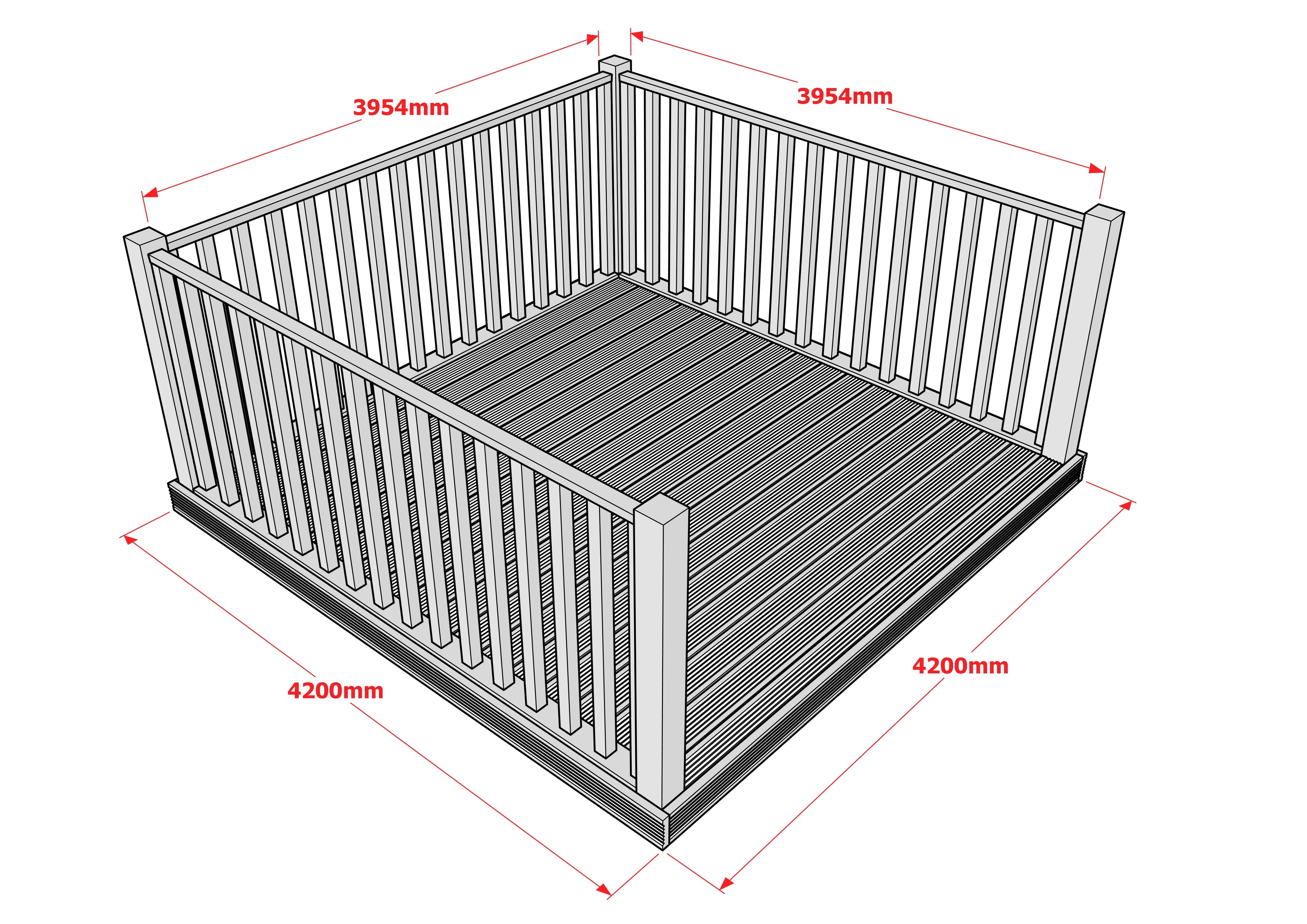 Decking Kit With Three Side Balustrade