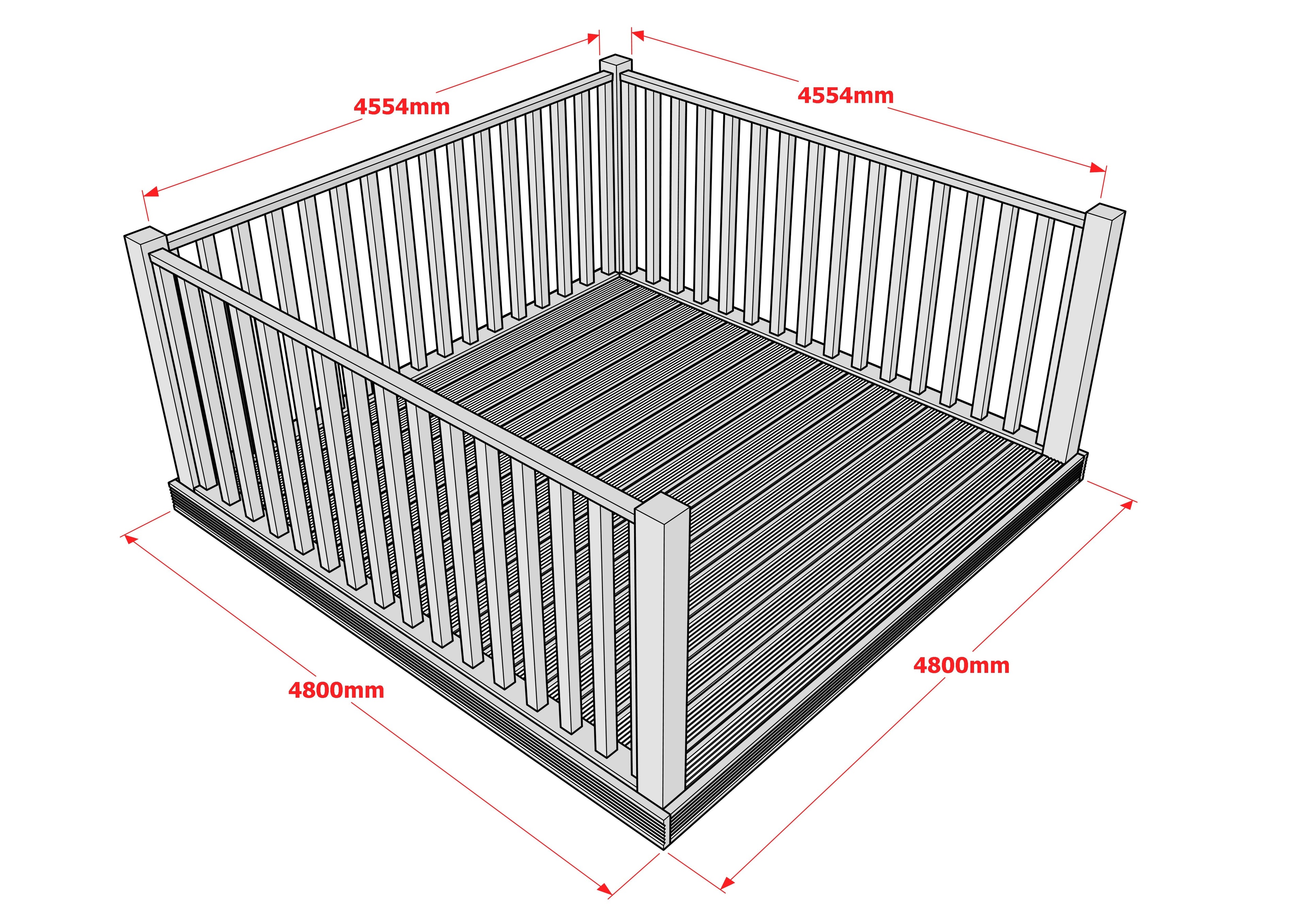 Decking Kit With Three Side Balustrade