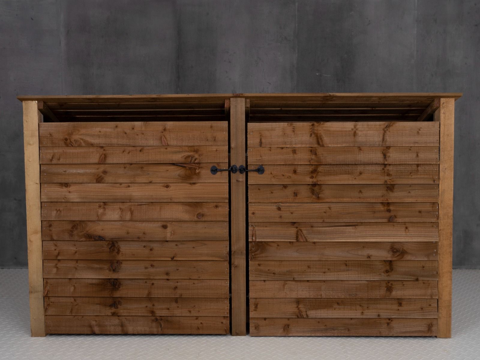 Wooden Log Store (Roof Sloping Back) with Doors and Shelf W-227cm, H-126cm or 180cm, D-88cm - Brown Finish