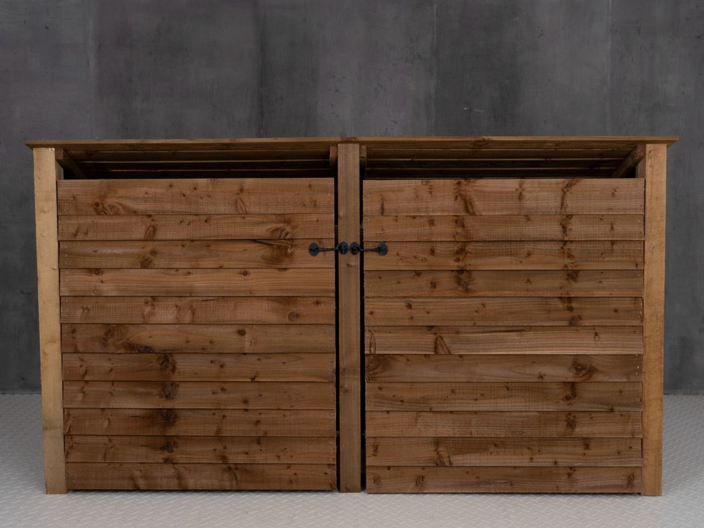 Wooden Log Store (Roof Sloping Back) with Doors W-227cm, H-126cm or 180cm, D-88cm - Brown Finish