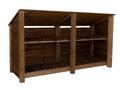 Wooden Log Store (Roof Sloping Back) with Shelf W-227cm, H-126cm or 180cm, D-88cm - Brown Finish