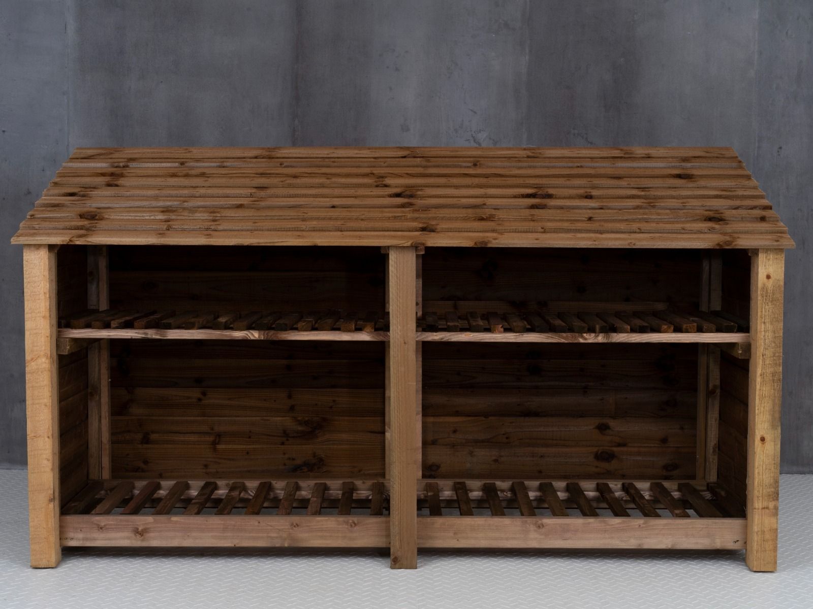 Wooden Log Store with Shelf W-227cm, H-126cm or 180cm, D-88cm - Brown Finish