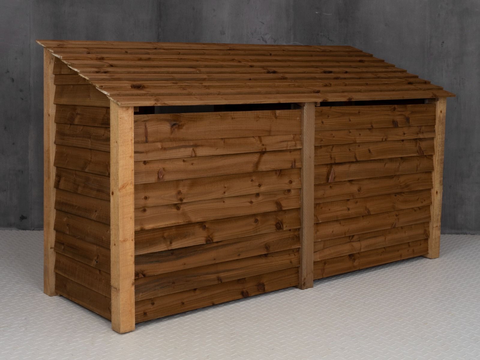 Wooden Log Store (Roof Sloping Back) W-227cm, H-126cm or 180cm, D-88cm - Brown Finish
