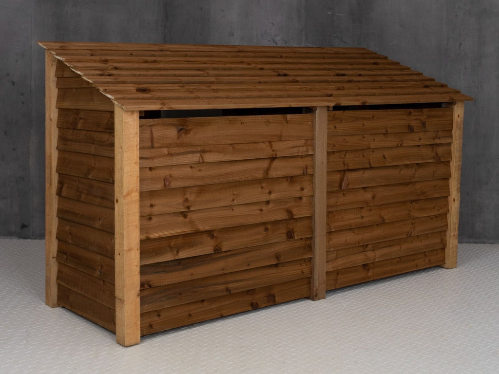 Wooden Log Store (Roof Sloping Back) with Doors W-227cm, H-126cm or 180cm, D-88cm - Brown Finish